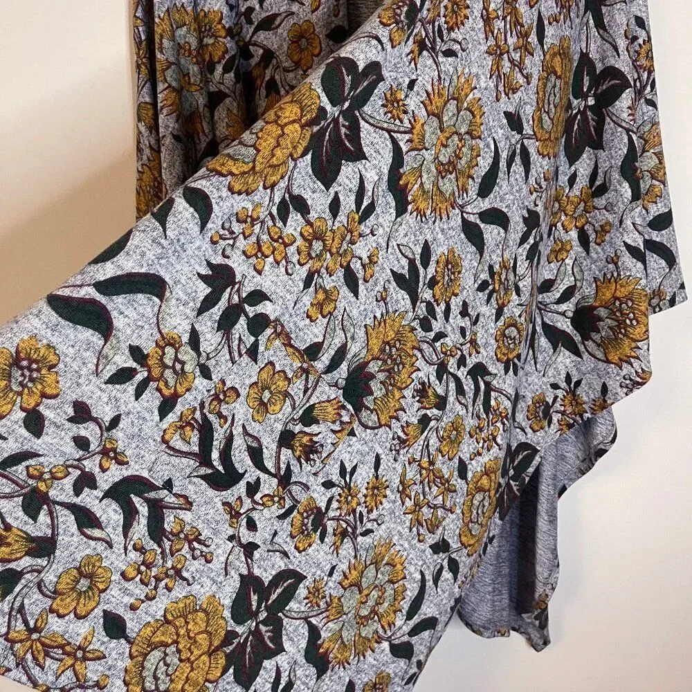 Song & Spirit Women’s Grey Yellow Green Floral Open Front Flowy Cape - One Size